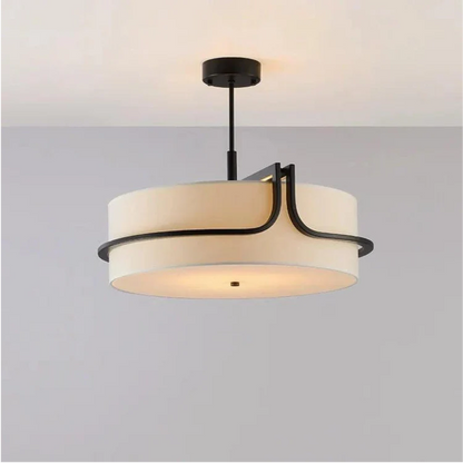 Modern LED-takpendel i tyg med svart ram – elegant för stora rum