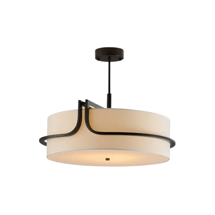 Modern LED-takpendel i tyg med svart ram – elegant för stora rum