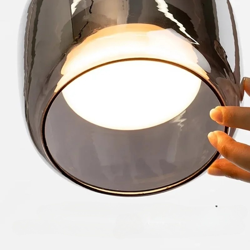 Nordisk glas pendellampa i grå ton med dimbar LED för vardagsrum sovrum matsal