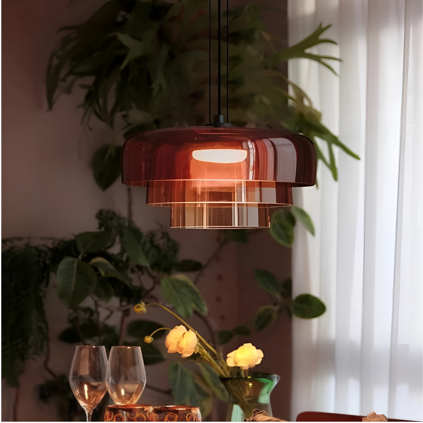 Nordisk färgad glaspendel med LED för matsal vardagsrum och bar