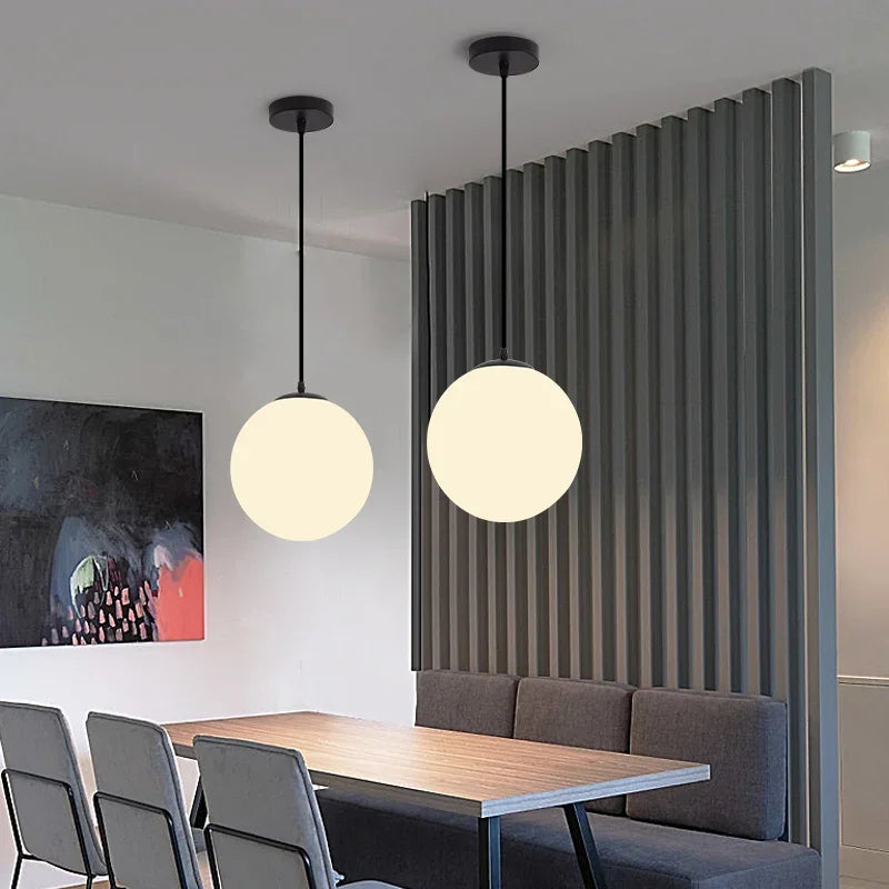 Modern LED pendellampa i klotform mjölkvit för vardagsrum sovrum kök