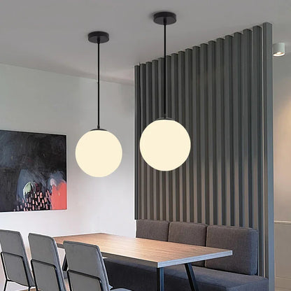 Modern LED pendellampa i klotform mjölkvit för vardagsrum sovrum kök