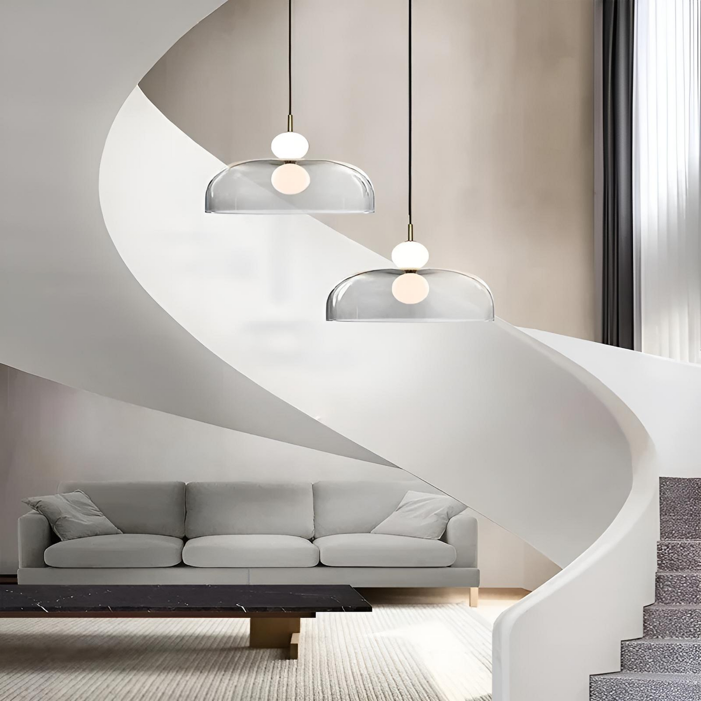 Pendellampa i glas modern dubbelkupig design taklampa för matsal vardagsrum kök