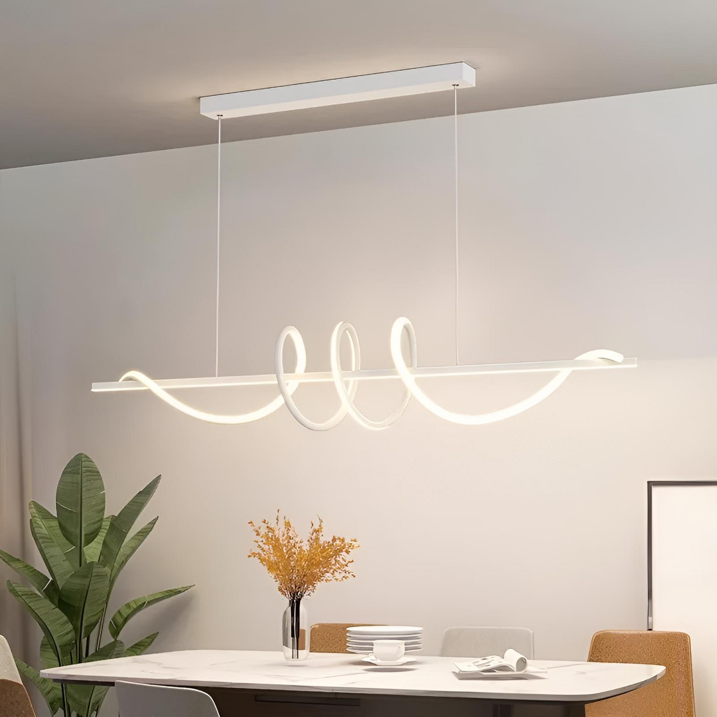 Modern vågformad LED-pendellampa för matsal, vardagsrum och kök