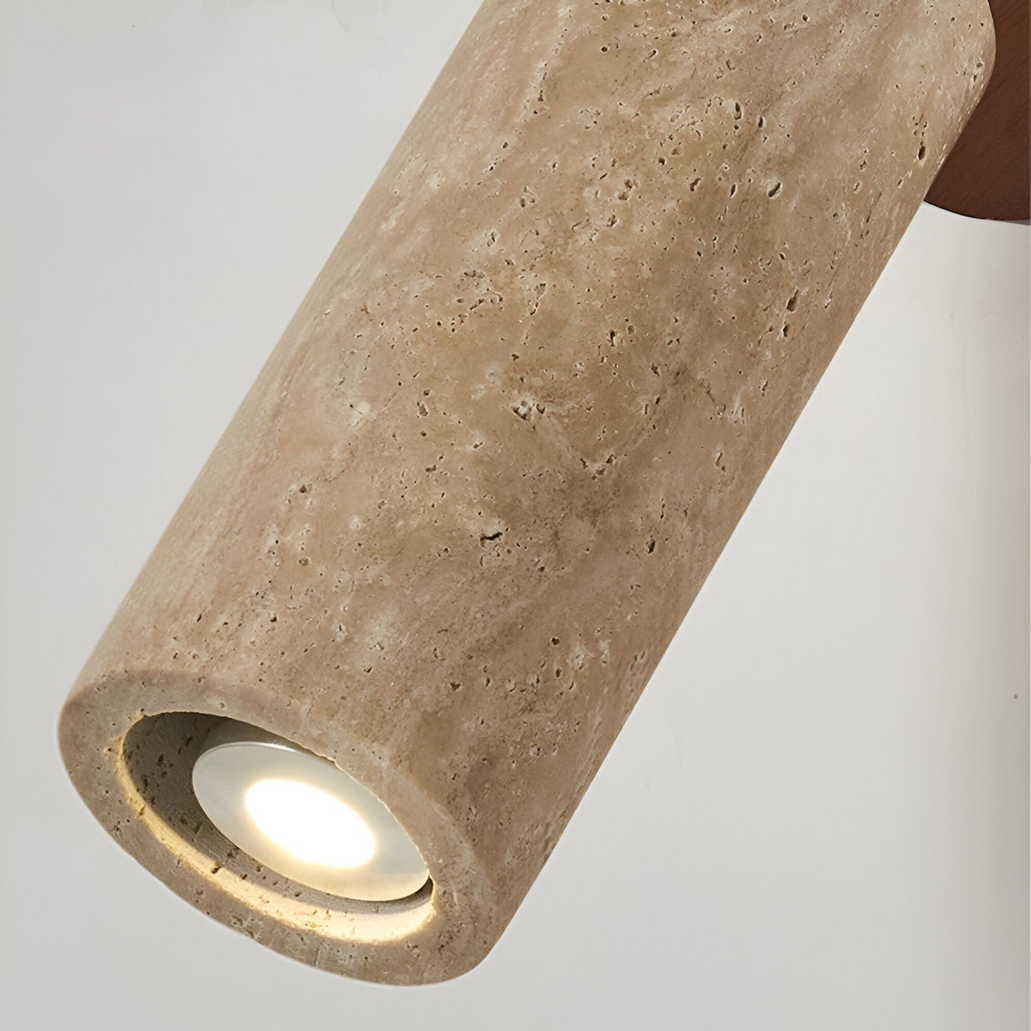 Justerbar Vägglampa i Travertin och Trä – Retro LED Lampa med Naturlig Design för Vägg eller Tak