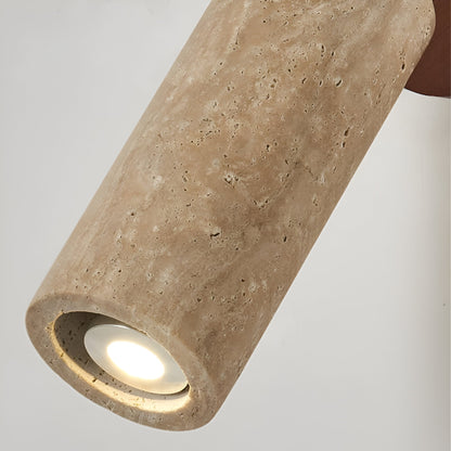 Justerbar Vägglampa i Travertin och Trä – Retro LED Lampa med Naturlig Design för Vägg eller Tak