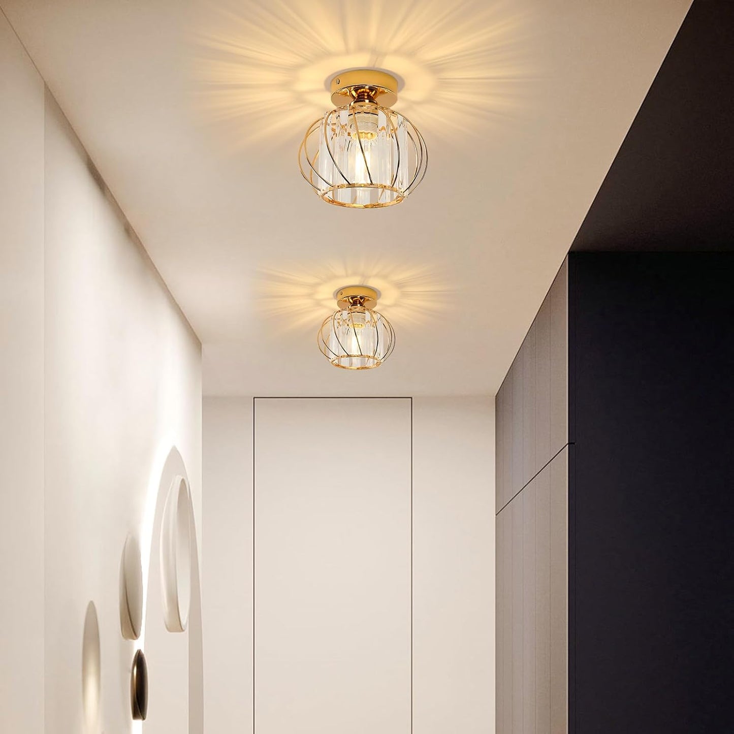 Retro Modern Taklampa i Metall – Lantern Plafond i Svart eller Guld med Akryldetaljer