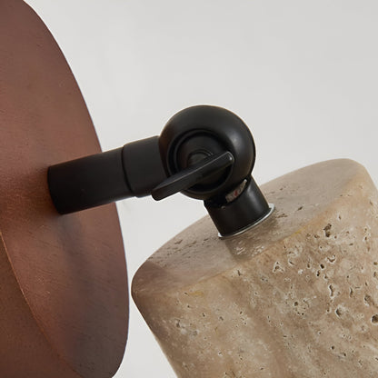 Justerbar Vägglampa i Travertin och Trä – Retro LED Lampa med Naturlig Design för Vägg eller Tak