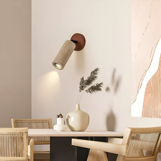 Justerbar Vägglampa i Travertin och Trä – Retro LED Lampa med Naturlig Design för Vägg eller Tak