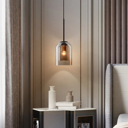 Modern pendellampa i glas med dubbel skärm och justerbar kabel för matsal och vardagsrum