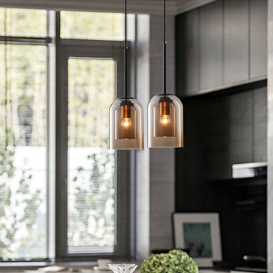 Modern pendellampa i glas med dubbel skärm och justerbar kabel för matsal och vardagsrum