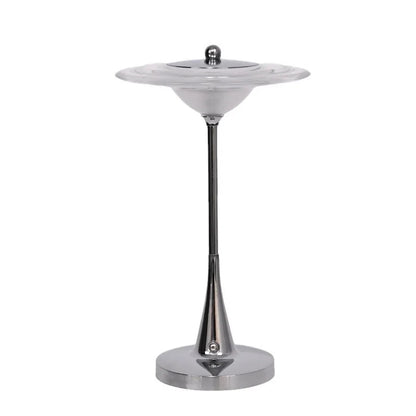 Minimalistisk LED bordslampa i krom futuristisk design med touch och USB laddning