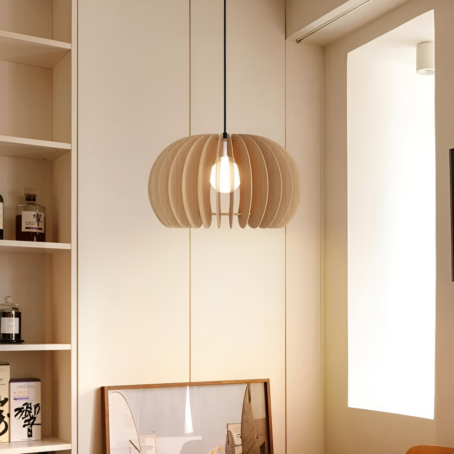 Pendellampa i träinspirerad design modern taklampa för matsal kök vardagsrum sovrum