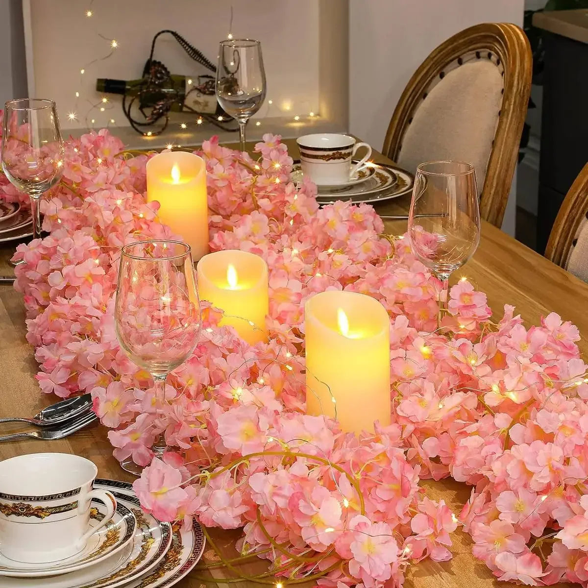 Blossomglow | 2M LED ljusslinga med 20 rosa körsbärsblommor – dekor för sovrum och fest