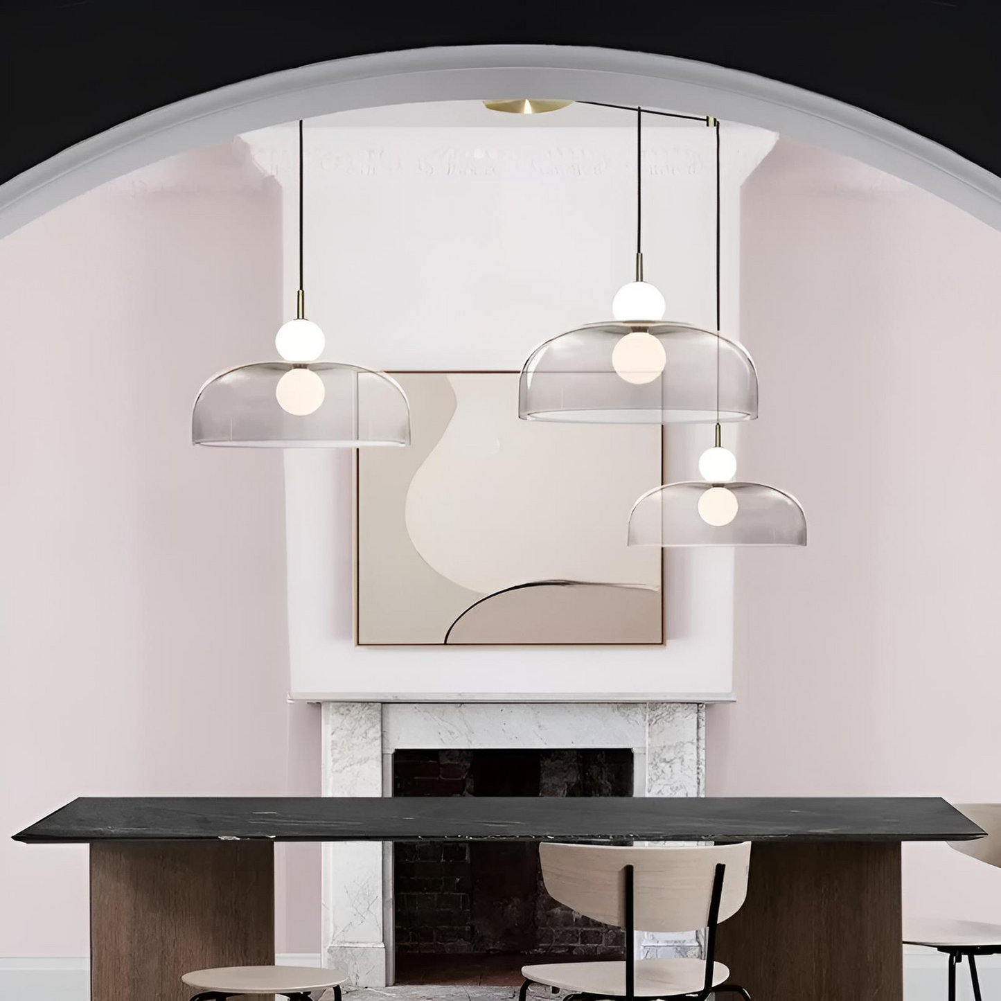 Pendellampa i glas modern dubbelkupig design taklampa för matsal vardagsrum kök