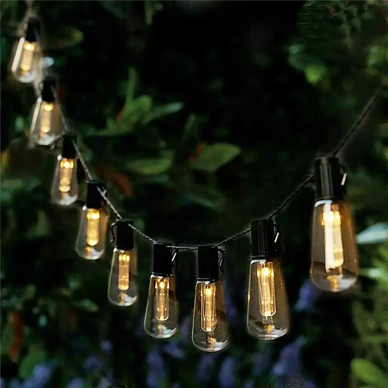 Ediray | Solcells LED-ljusslinga med vintage Edison-lampor – vattentät för trädgård