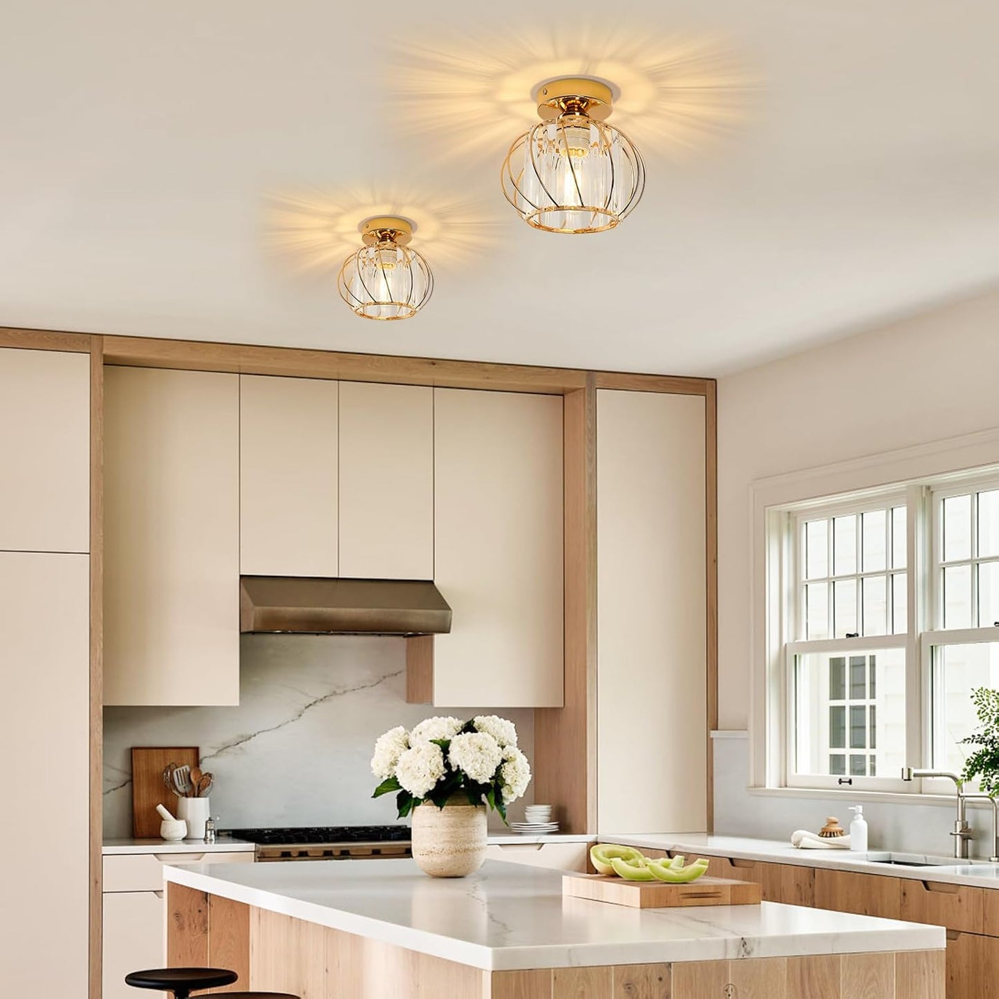 Retro Modern Taklampa i Metall – Lantern Plafond i Svart eller Guld med Akryldetaljer