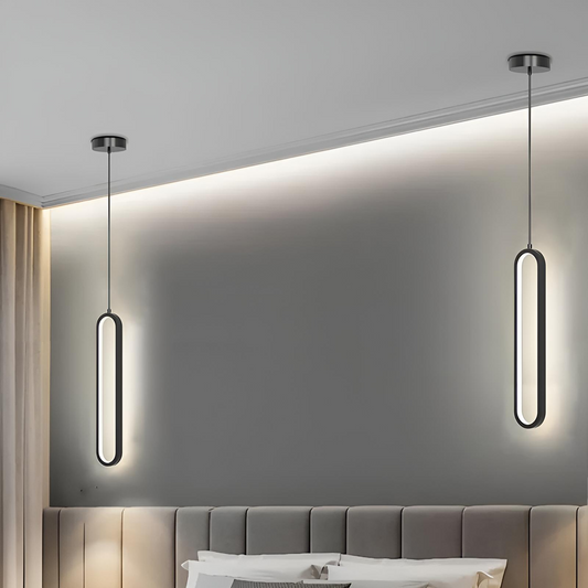Minimalistisk svart LED pendellampa oval design för sovrum vardagsrum