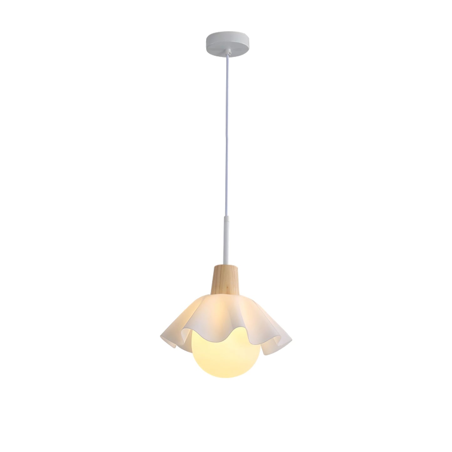 Nordisk pendellampa i trä med blomformad design och LED för matsal sovrum och vardagsrum