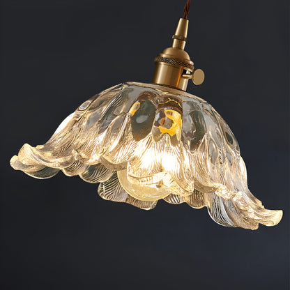 Fransk retro blomformad glaspendel i koppar med justerbar höjd 150 cm