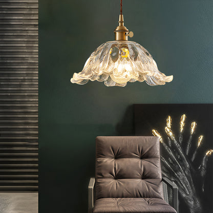 Fransk retro blomformad glaspendel i koppar med justerbar höjd 150 cm