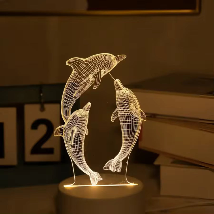 Delphina Glow | 3D nattlampa med delfindesign och färgstark dekorativ belysning