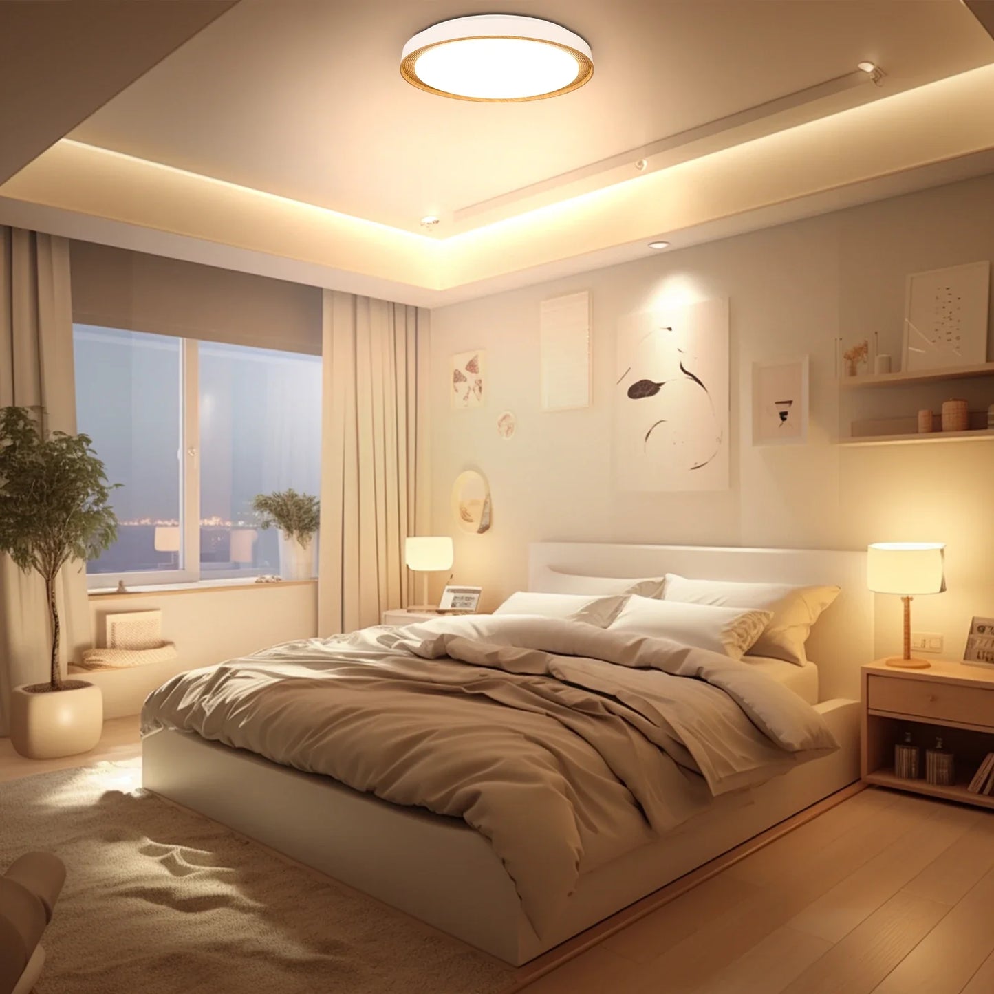 Taklampa i trä och metall med modern rund design