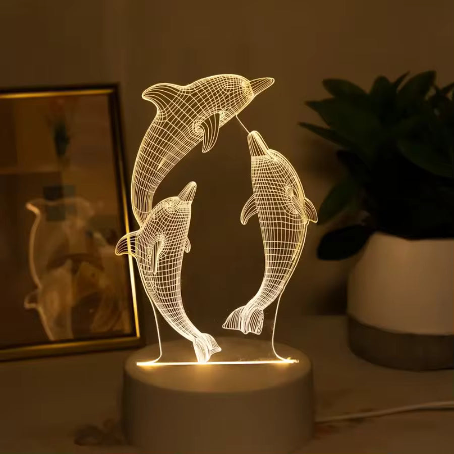 Delphina Glow | 3D nattlampa med delfindesign och färgstark dekorativ belysning