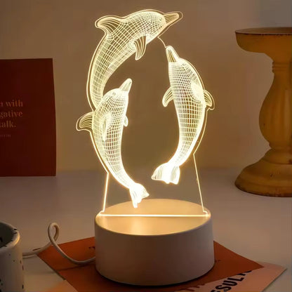 Delphina Glow | 3D nattlampa med delfindesign och färgstark dekorativ belysning