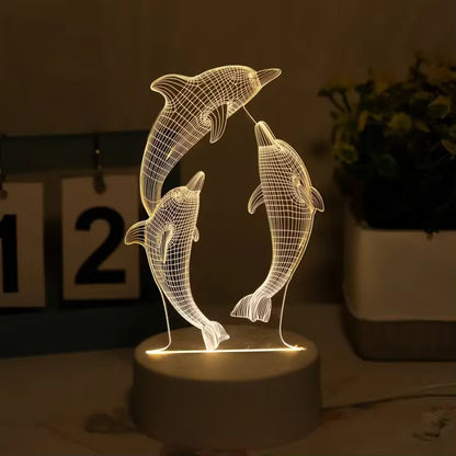 Delphina Glow | 3D nattlampa med delfindesign och färgstark dekorativ belysning