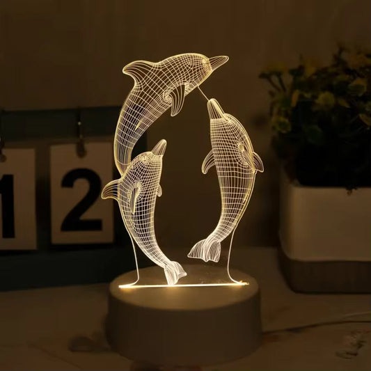 Delphina Glow | 3D nattlampa med delfindesign och färgstark dekorativ belysning