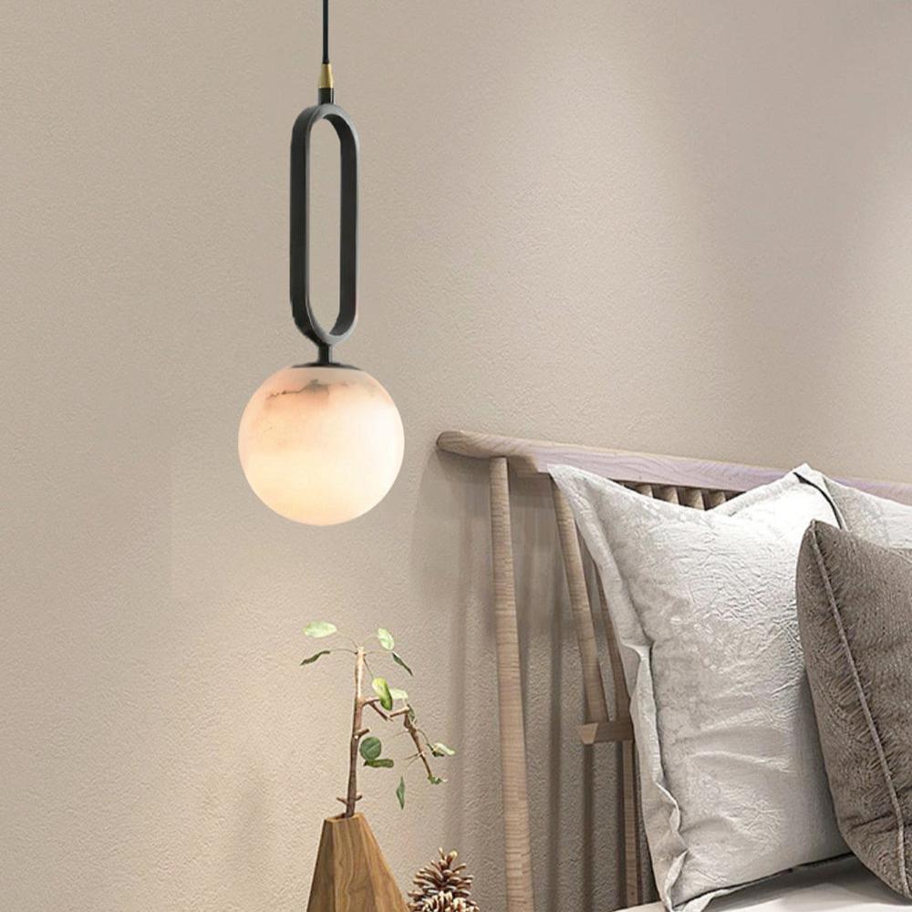 Alabaster pendellampa i oval ringdesign med dimbar LED för matsal vardagsrum och sovrum