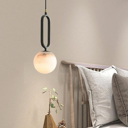 Alabaster pendellampa i oval ringdesign med dimbar LED för matsal vardagsrum och sovrum