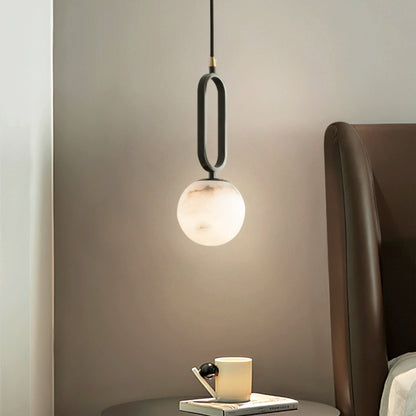 Alabaster pendellampa i oval ringdesign med dimbar LED för matsal vardagsrum och sovrum