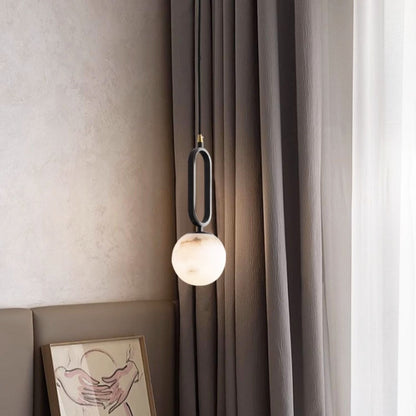 Alabaster pendellampa i oval ringdesign med dimbar LED för matsal vardagsrum och sovrum