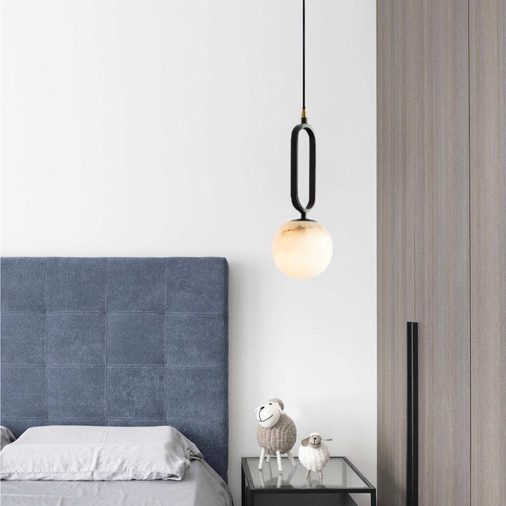 Alabaster pendellampa i oval ringdesign med dimbar LED för matsal vardagsrum och sovrum