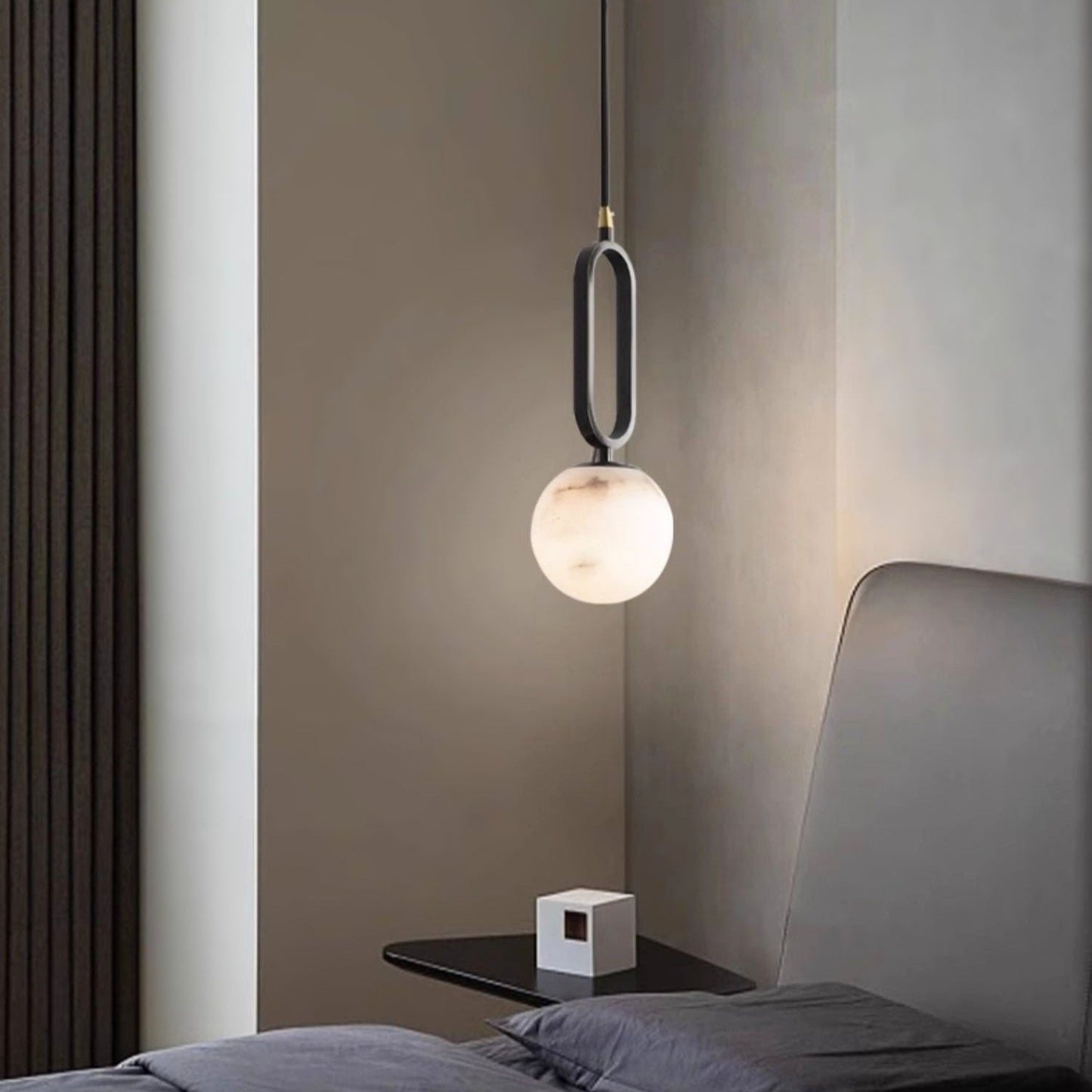Alabaster pendellampa i oval ringdesign med dimbar LED för matsal vardagsrum och sovrum