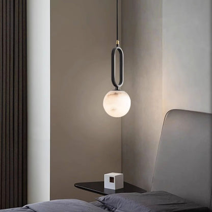 Alabaster pendellampa i oval ringdesign med dimbar LED för matsal vardagsrum och sovrum