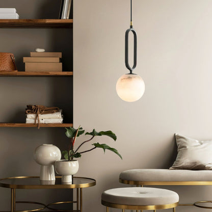 Alabaster pendellampa i oval ringdesign med dimbar LED för matsal vardagsrum och sovrum