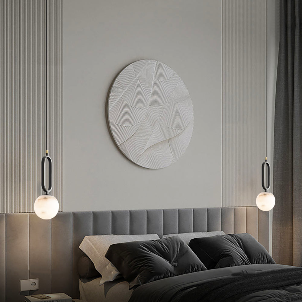 Alabaster pendellampa i oval ringdesign med dimbar LED för matsal vardagsrum och sovrum