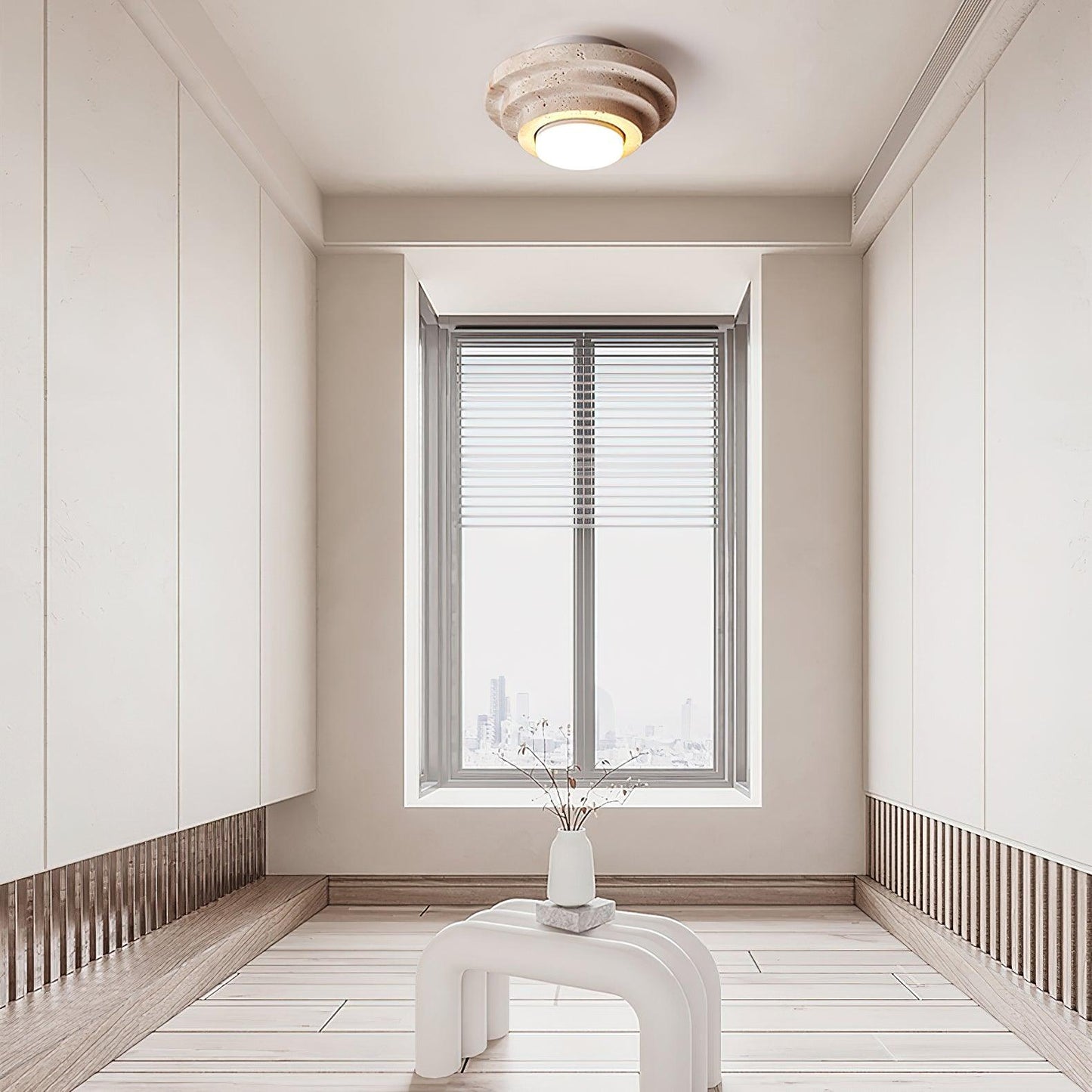 Travertin Taklampa i Natursten – Modern Plafond i Beige Marmor med LED Belysning för Vardagsrum, Sovrum och Hall