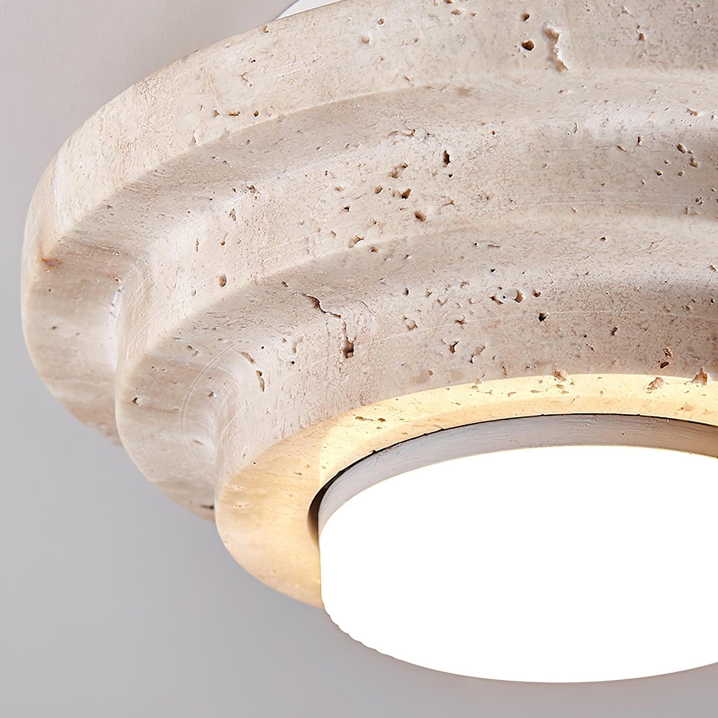 Travertin Taklampa i Natursten – Modern Plafond i Beige Marmor med LED Belysning för Vardagsrum, Sovrum och Hall