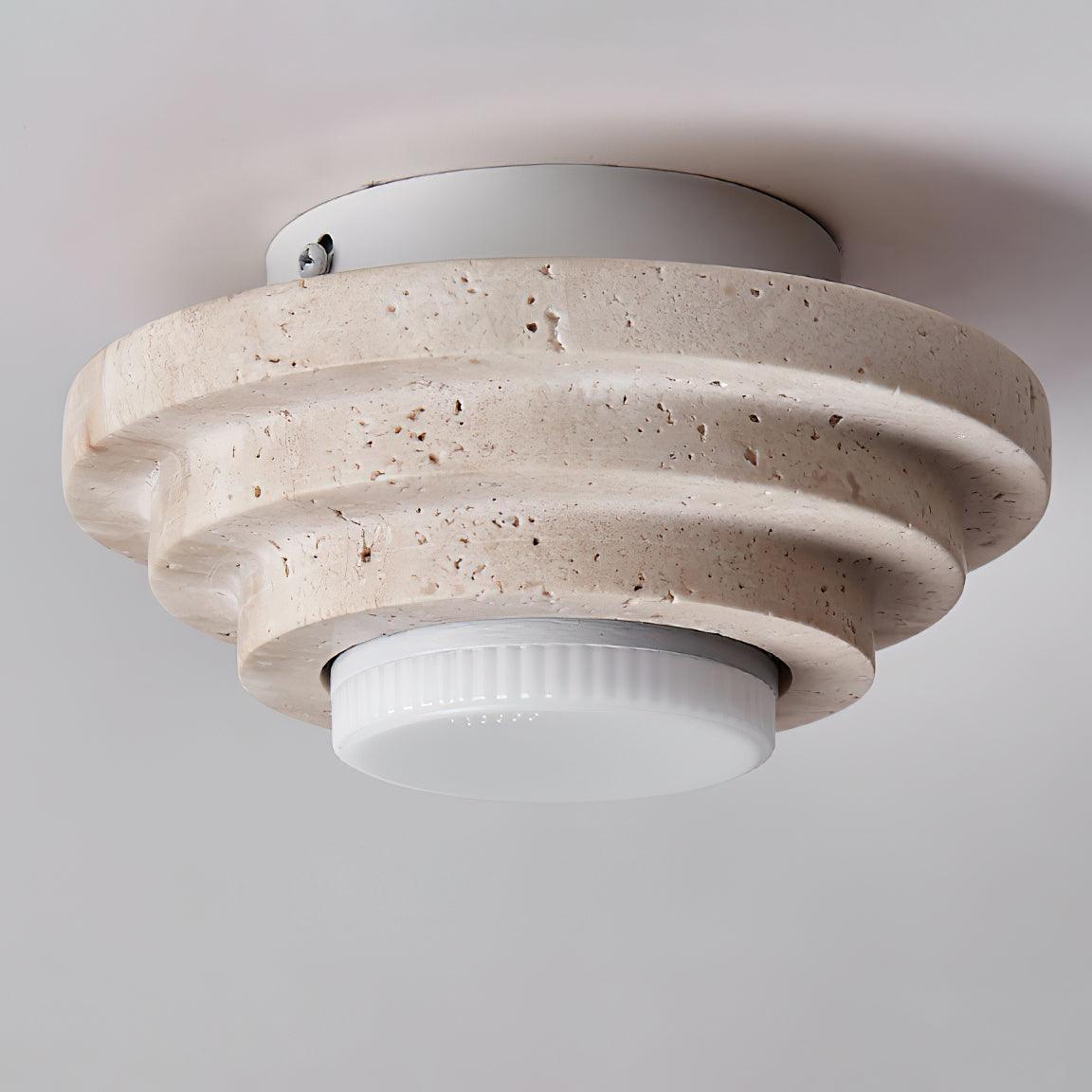 Travertin Taklampa i Natursten – Modern Plafond i Beige Marmor med LED Belysning för Vardagsrum, Sovrum och Hall