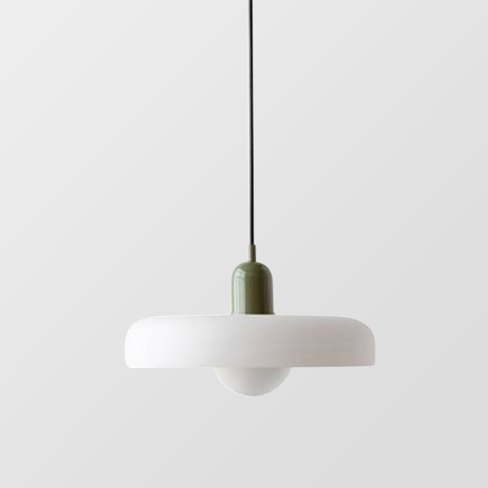 Pendellampa i färgat glas med cylinderform och justerbar höjd