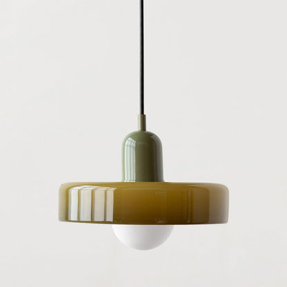 Pendellampa i färgat glas med cylinderform och justerbar höjd
