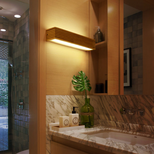 Rektangulär vägglampa LED i trä 50W med varm belysning för hemmet