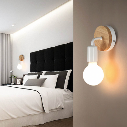 Vägglampa i trä eller metall med minimalistisk design för sovrum och hall
