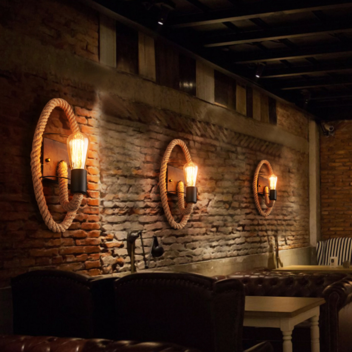 Rustik vägglampa med rep i vintage stil för sovrum och vardagsrum