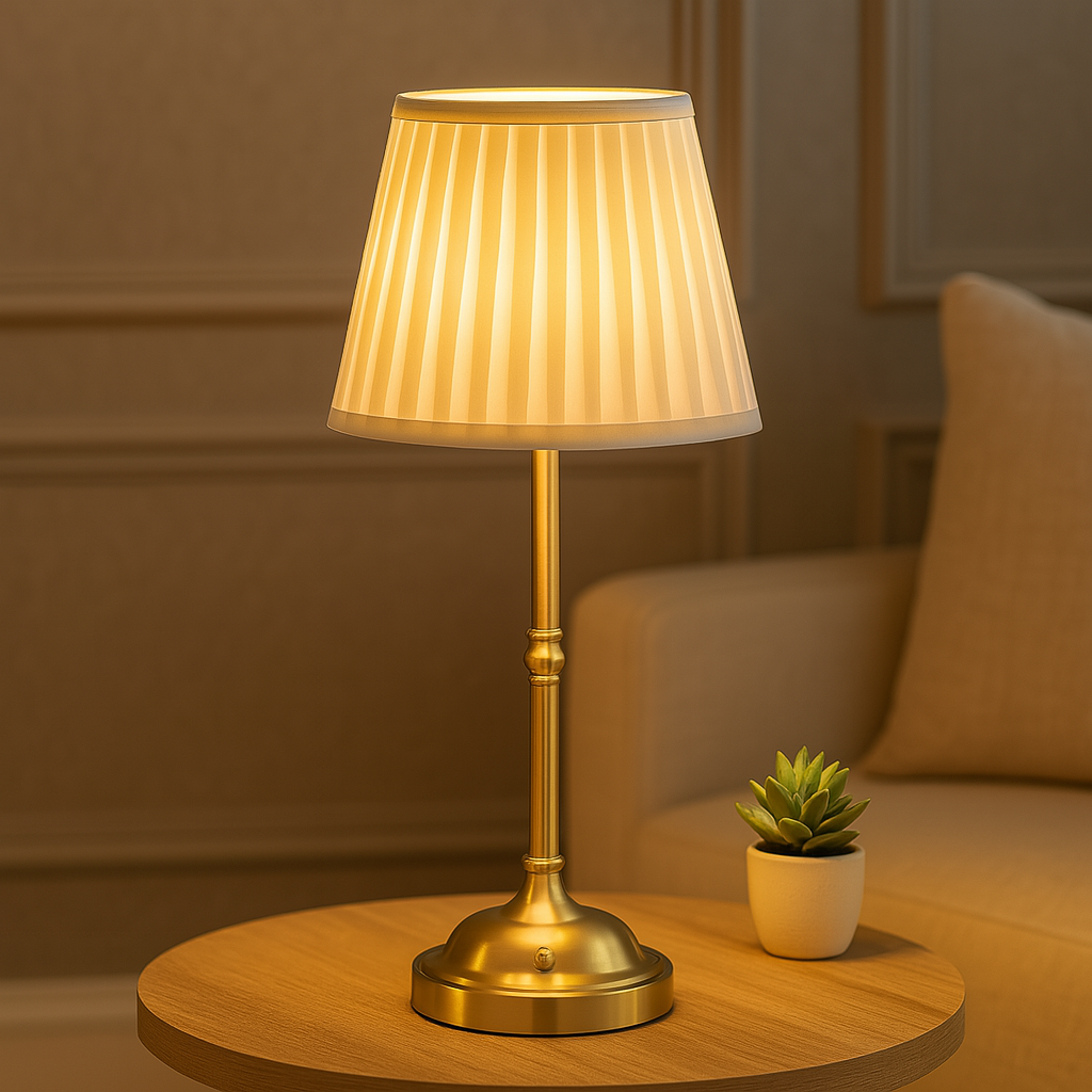 Luni | LED bordslampa med touch dimning, tygskärm och uppladdningsbart batteri