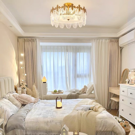 Blomformad glastaklampa i retrostil – lyxig koppar plafond för vardagsrum, matsal och